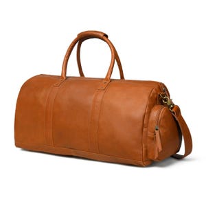 Full Grain Leather Duffle Bag for Men | Tan Travel Gym Overnight Bag | Handmade Weekender Bag