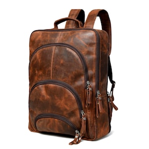 Vintage Full Grain Leather Backpack for Men | Brown Travel Laptop Bag | Handmade Rustic Rucksack