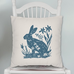 Rabbit Pillow, Spring Decorative Pillow, Delft, Chinoiserie, Bunny Pillow, Toss Pillow Cover, Modern Farmhouse Decor, Bday Gift For Mother