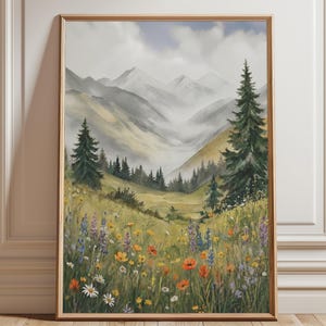 Wildflower Meadow Mountain Painting, Colorado Nature Giclee Print, Rocky Mountain Artwork, Mountain Landscape Artwork, Multiple Sizes