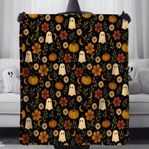 Halloween Ghosts and Pumpkins Velveteen Throw Blanket