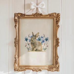 Watercolor Bunny Print: Spring Wildflower Rabbit Art (Digital Download)