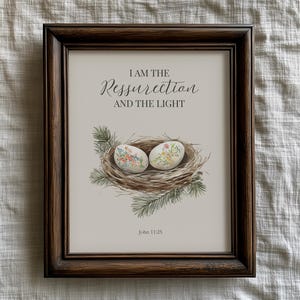Ich bin das Auferstehungsvogelnest Religiöses Kunstwerk, Osterschrift Johannes 11:25, christlicher Druck, mehrere Größen, Frühlingschristliche Kunst