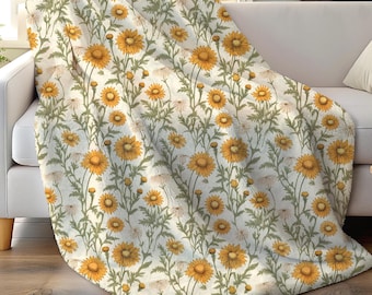 Blumen Sherpa Fleece-Decke, Blumenüberwurf für Sofa, Cottagecore-Decke, moderne Bauernhaus-Stil, Boho-Dekor