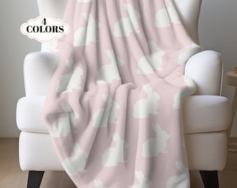 Bunny Blanket, Soft Pastel Colors, Velveteen Blanket, Easter Throw, Spring Decorations, Three Available Sizes