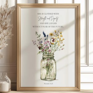 Christian Painting, Proverbs 31 Biblical Art Print, Mothers Day Bible Verse, Watercolor Flower Bible Art, Bible Verse for Women Giclee Print