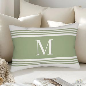 Almohada con monograma, almohada de rayas personalizada, almohada decorativa para cama, idea de regalo para boda, decoración de dormitorio, regalo de cumpleaños para novia