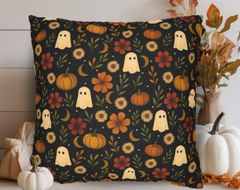 Vintage Halloween Ghost Pillow Cover: Rustic Fall Decor, Double Sided Print, Hidden Zipper, Multiple Sizes