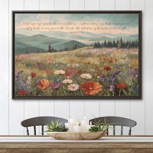 Nature Scripture Psalm 121 Framed Canvas, Christian Canvas Wall Art, Religious Painting, Bible Verse Mountain Landscape, Church Decor