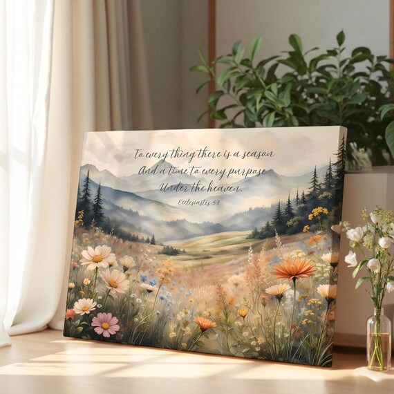 Biblical Canvas Art, To Every Thing There is a Season, Christian Artwork, Nature Scripture Mountain Bible Verse, Church Decor, Multiple Size