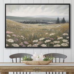 Christian Artwork, Psalm 121 Framed Canvas, Mountain Landscape and Wildflower Field Christian Wall Art, Biblical Artwork, Religious Gift