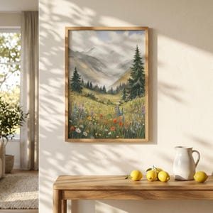 Wildflower Meadow Mountain Painting, Colorado Nature Giclee Print, Rocky Mountain Artwork, Mountain Landscape Artwork, Multiple Sizes