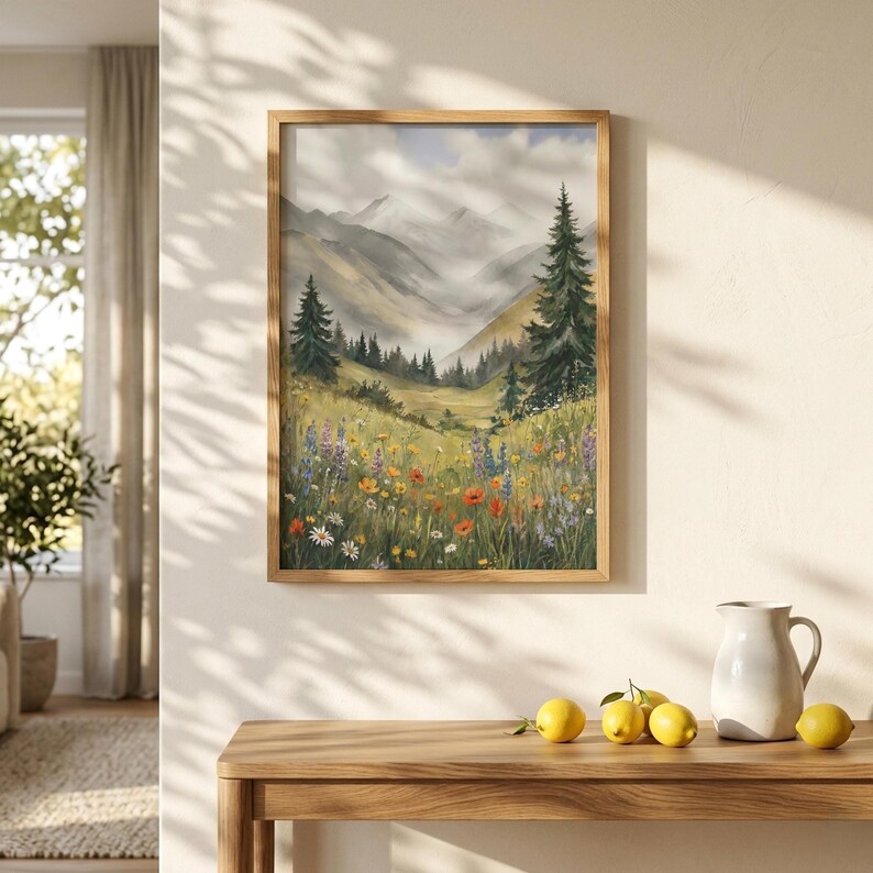 Wildflower Meadow Mountain Painting, Colorado Nature Giclee Print, Rocky Mountain Artwork, Mountain Landscape Artwork, Multiple Sizes