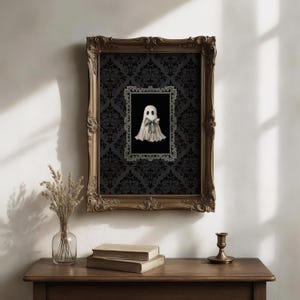 Watercolor Ghost Artwork, Ghost with Bow Giclee Print, Gothic Victorian Halloween Decorations, Dark Academia Decor, Multiple Sizes
