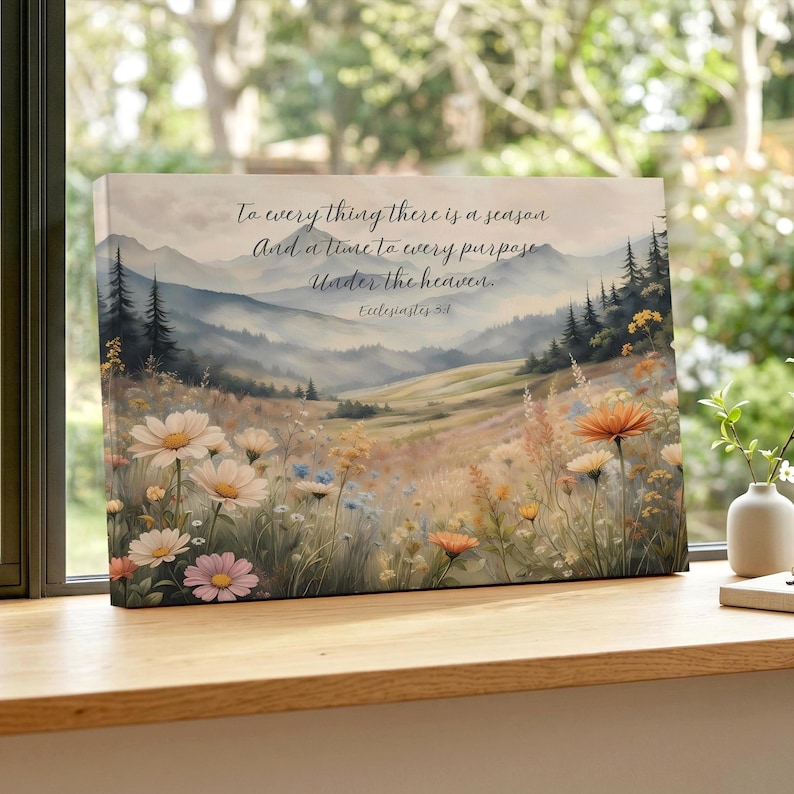 Biblical Canvas Art, To Every Thing There is a Season, Christian Artwork, Nature Scripture Mountain Bible Verse, Church Decor, Multiple Size