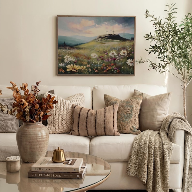 Religious Artwork Crosses Painting, Mountain Christian Artwork, Biblical Art Print, Church Decor, Faithful Home Decor, Giclee Print image 5