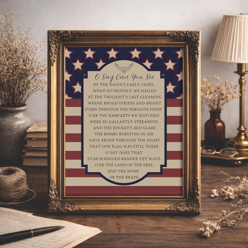 Rustic Vintage Americana Art, Star Spangled Banner Giclee Print, July 4th Decorations, Multiple Sizes Available