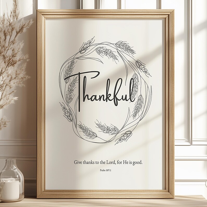Thankful Grateful Blessed Christian Printable, Biblical Artwork, Bible Quote Wall Art Set of 3, Thanksgiving Decoration, Faithful Home Decor