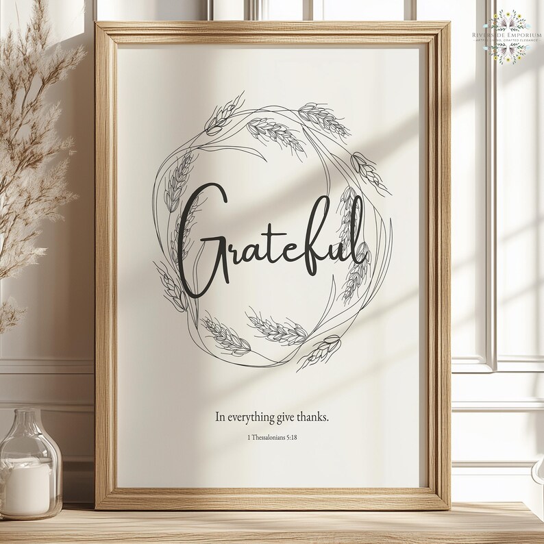 Thankful Grateful Blessed Christian Printable, Biblical Artwork, Bible Quote Wall Art Set of 3, Thanksgiving Decoration, Faithful Home Decor