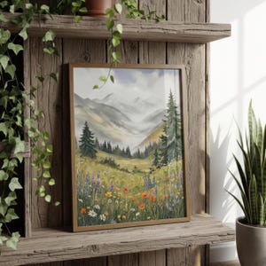 Wildflower Meadow Mountain Painting, Colorado Nature Giclee Print, Rocky Mountain Artwork, Mountain Landscape Artwork, Multiple Sizes
