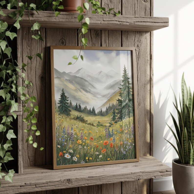 Wildflower Meadow Mountain Painting, Colorado Nature Giclee Print, Rocky Mountain Artwork, Mountain Landscape Artwork, Multiple Sizes