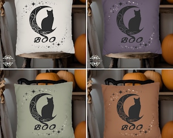Funda de almohada de Halloween con diseño de gato negro, con cremallera, decoración de Halloween, ideal como regalo para amantes de los gatos.