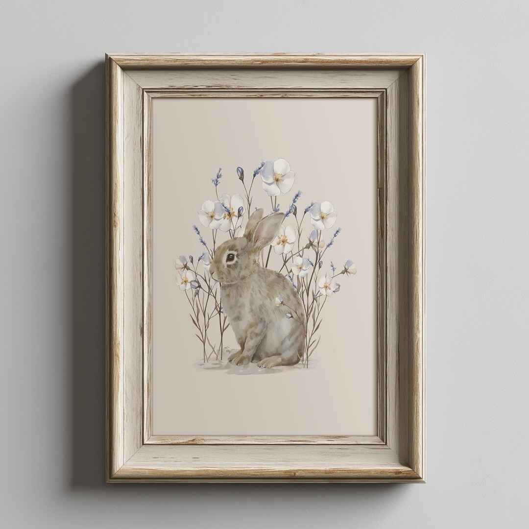 Spring Paintings Rabbit Bunny Artwork, Watercolor Wildflowers, Rabbit Painting, Spring ...