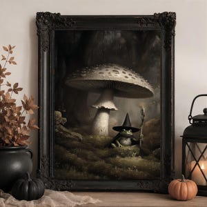 Witchy Frog Painting, Magical Woodland Halloween Artwork, Enchanted Forest Mystical Art,  Dark Cottagecore, Printable Wall Art