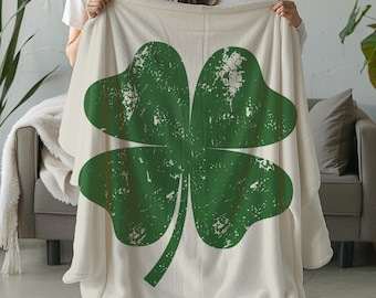 Double Sided Shamrock Blanket, Rustic Clover Print, Cozy Velveteen Blanket, St. Patrick's Day Decor, 3 Available Sizes