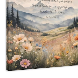 Biblical Canvas Art, To Every Thing There is a Season, Christian Artwork, Nature Scripture Mountain Bible Verse, Church Decor