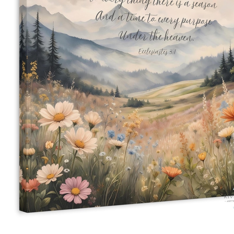 Biblical Canvas Art, To Every Thing There is a Season, Christian Artwork, Nature Scripture Mountain Bible Verse, Church Decor