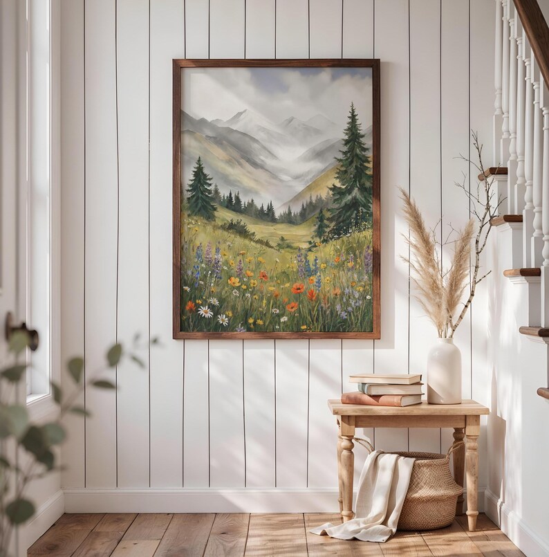 Wildflower Meadow Mountain Painting, Colorado Nature Giclee Print, Rocky Mountain Artwork, Mountain Landscape Artwork, Multiple Sizes