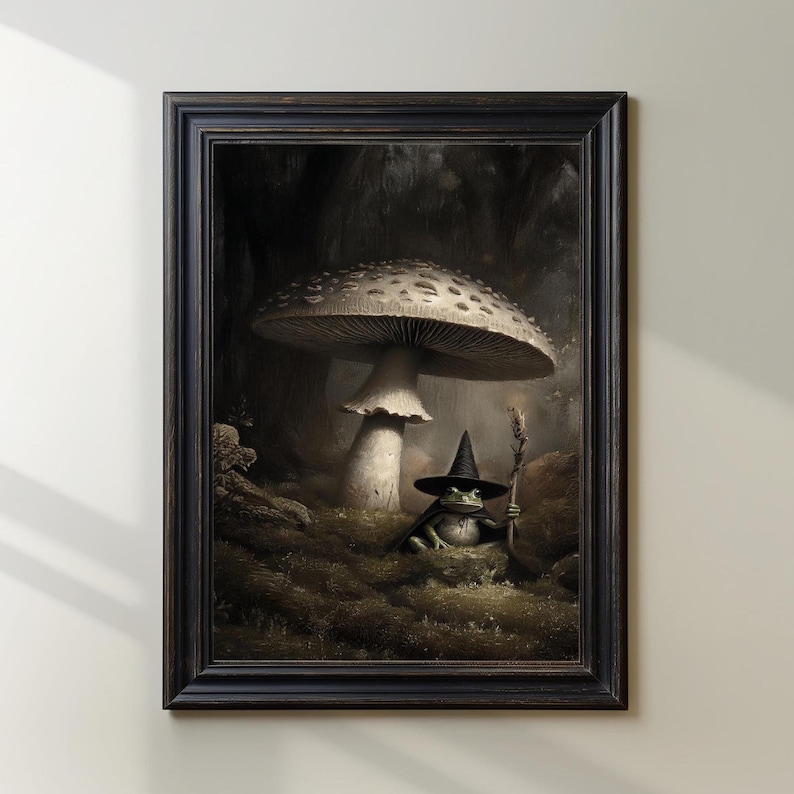 Witchy Frog Painting, Magical Woodland Halloween Artwork, Enchanted Forest Mystical Art,  Dark Cottagecore, Printable Wall Art