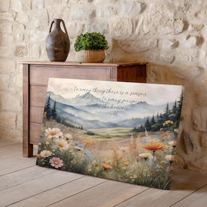 Biblical Canvas Art, To Every Thing There is a Season, Christian Artwork, Nature Scripture Mountain Bible Verse, Church Decor