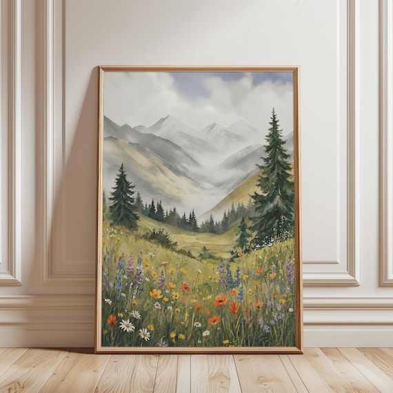 Wildflower Meadow Mountain Painting, Colorado Nature Giclee Print, Rocky Mountain Artwork, Mountain Landscape Artwork, Multiple Sizes