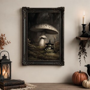 Witchy Frog Painting, Magical Woodland Halloween Artwork, Enchanted Forest Mystical Art,  Dark Cottagecore, Printable Wall Art