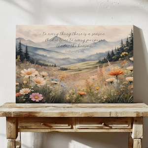 Biblical Canvas Art, To Every Thing There is a Season, Christian Artwork, Nature Scripture Mountain Bible Verse, Church Decor