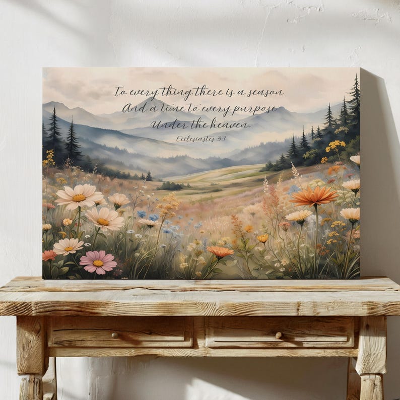 Biblical Canvas Art, To Every Thing There is a Season, Christian Artwork, Nature Scripture Mountain Bible Verse, Church Decor