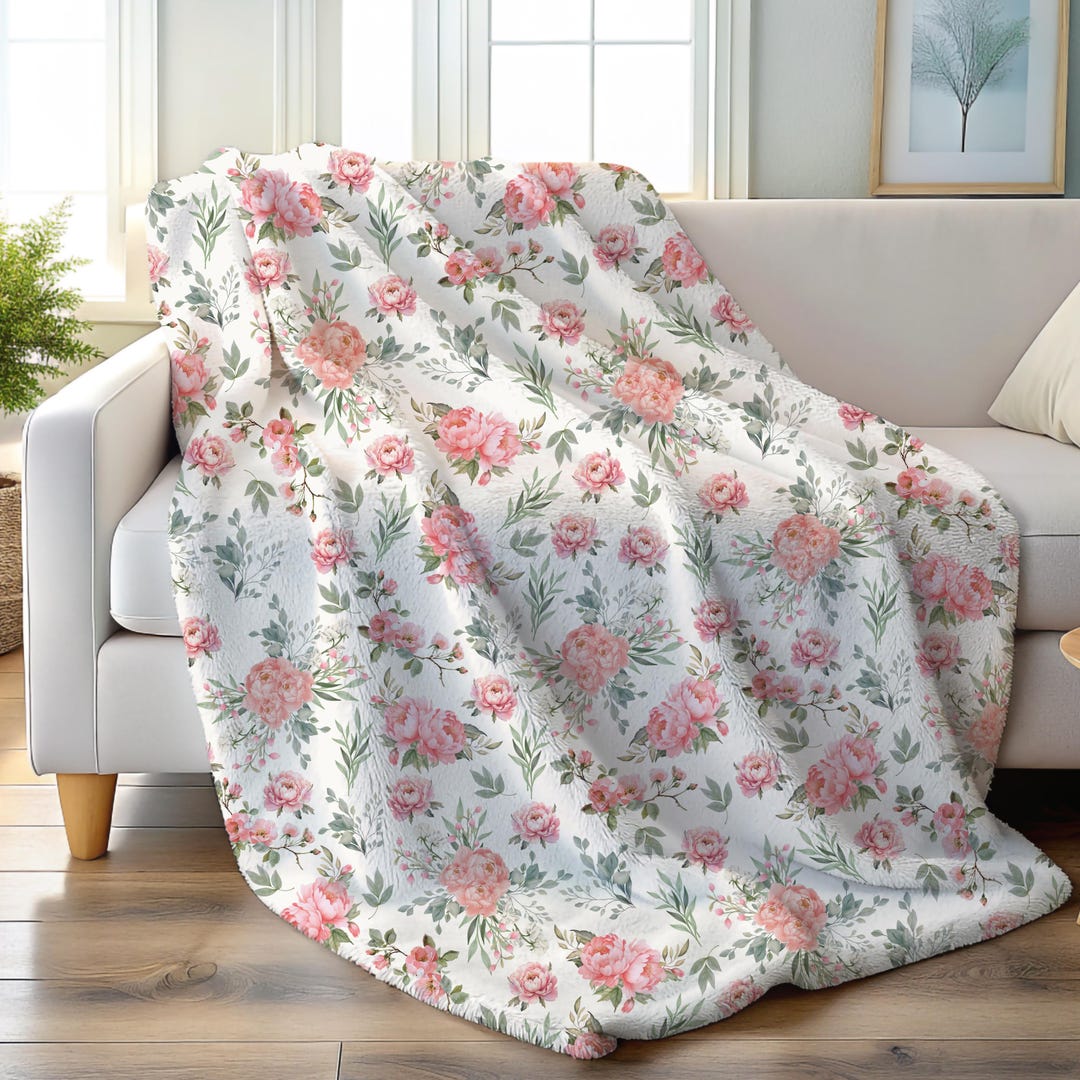Plush Roses Throw Rose Pink Floral Sherpa Throw, Rose Blanket, Summer Couch Decor, Modern ...