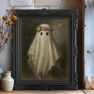 Vintage Halloween Geist Gemälde: Dunkles Cottagecore Gothic Kunst