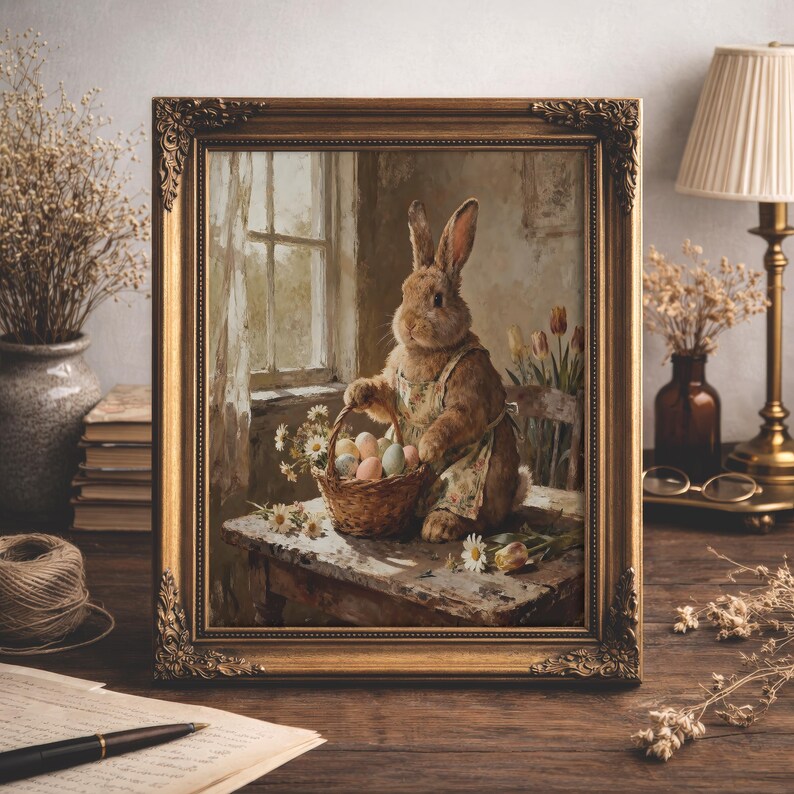 Easter Artwork, Bunny Painting, Giclee Print, Rabbit Artwork, Farmhouse Easter, Multiple Sizes