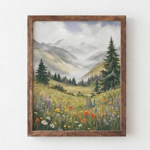 Wildflower Meadow Mountain Painting, Colorado Nature Giclee Print, Rocky Mountain Artwork, Mountain Landscape Artwork, Multiple Sizes