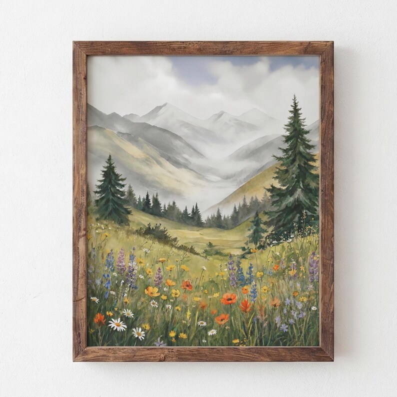 Wildflower Meadow Mountain Painting, Colorado Nature Giclee Print, Rocky Mountain Artwork, Mountain Landscape Artwork, Multiple Sizes