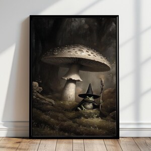 Witchy Frog Painting, Magical Woodland Halloween Artwork, Enchanted Forest Mystical Art,  Dark Cottagecore, Printable Wall Art