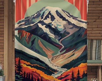 Mountain Sherpa Blanket, Rocky Mountains, Log Cabin Decor, Two Available Sizes