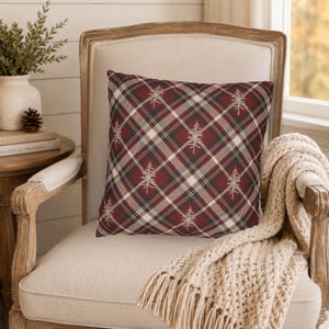 Red Plaid Christmas Throw Pillow Cover, Rustic Pine Tree Design, Holiday Couch Decor, Plaid Cabin Decor, Double Sided Print, Multiple Sizes