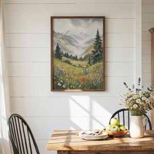 Wildflower Meadow Mountain Painting, Colorado Nature Giclee Print, Rocky Mountain Artwork, Mountain Landscape Artwork, Multiple Sizes
