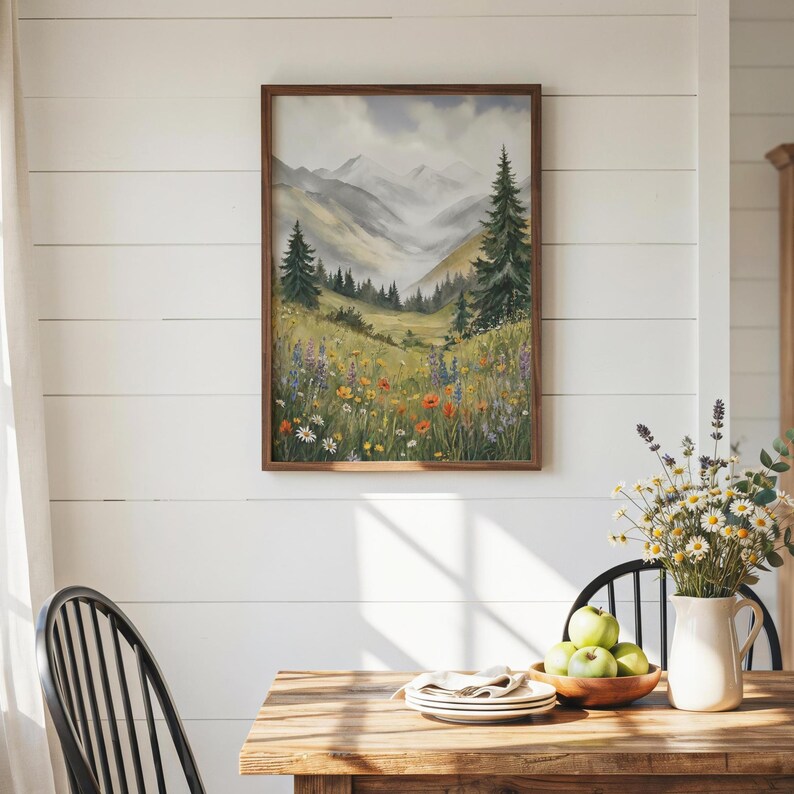 Wildflower Meadow Mountain Painting, Colorado Nature Giclee Print, Rocky Mountain Artwork, Mountain Landscape Artwork, Multiple Sizes