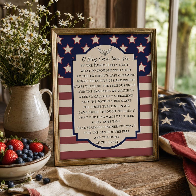 Rustic Vintage Americana Art, Star Spangled Banner Giclee Print, July 4th Decorations, Multiple Sizes Available