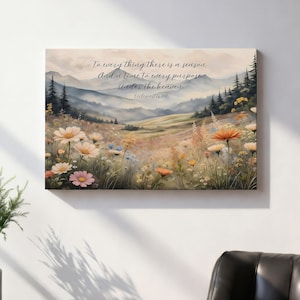 Biblical Canvas Art, To Every Thing There is a Season, Christian Artwork, Nature Scripture Mountain Bible Verse, Church Decor